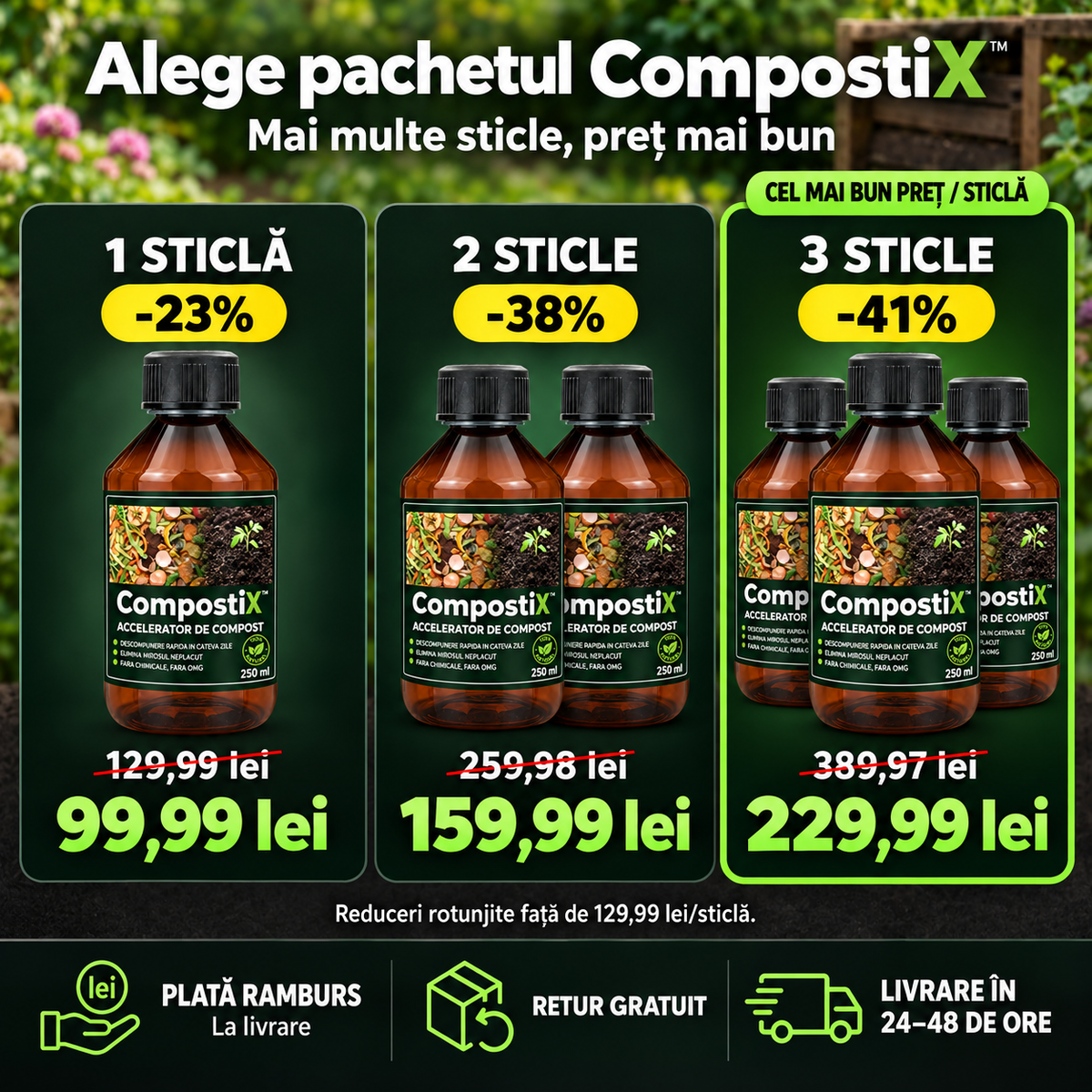Pachete CompostiX: 1, 2 sau 3 sticle
