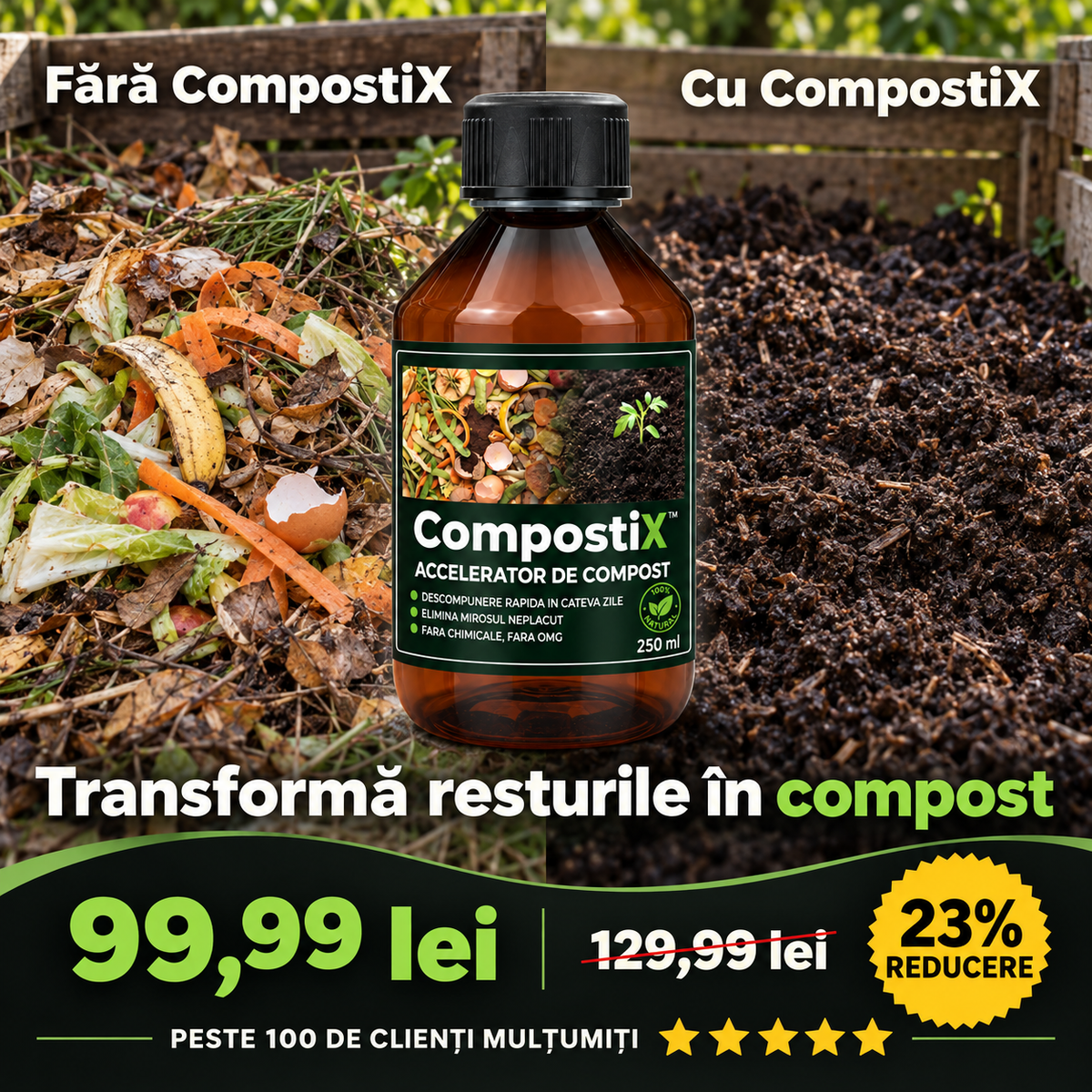 Compost cu CompostiX fata de compost fara CompostiX